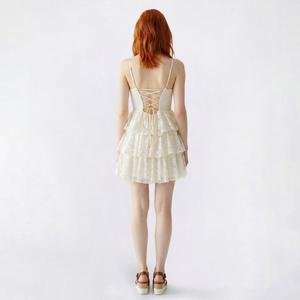 Juniors Emerald Sundae Foil Lace Triple Tier Lace Up Back Dress alternate view